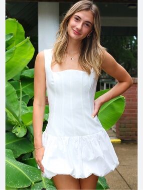 Elliatt White Square-Neck Mini Dress with Bubble Hem